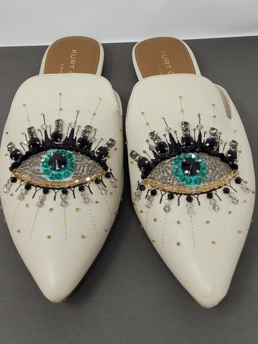Kurt Geiger Leather Beaded Eye Slip-On Mules